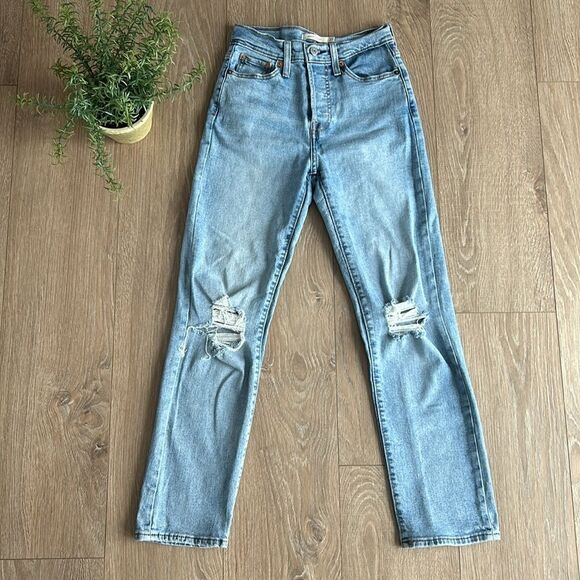 LEVIS WEDGIE STRAIGHT DISTRESSED KNEES HIGH RISE SIZE 25 - Picture 2 of 8